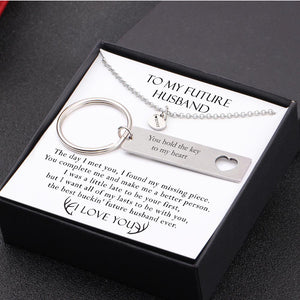 Heart Necklace & Keychain Gift Set - To My Future Husband - You Hold The Key To My Heart - Gnc24007