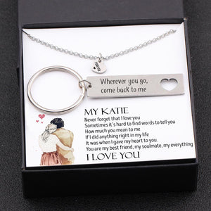 Personalized Heart Necklace & Keychain Gift Set - To My Girlfriend - Never Forget That I Love You - Gnc13013
