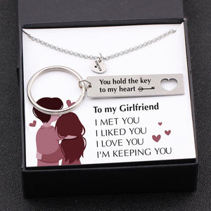 Heart Necklace & Keychain Gift Set - To My Girlfriend - You Hold The Key To My Heart - Gnc13012