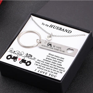 Heart Necklace & Keychain Gift Set - To My Husband - Be Safe, Always Come Home To Me - Gnc14019