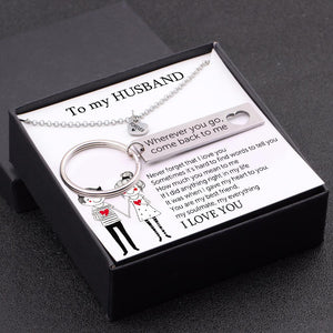 Heart Necklace & Keychain Gift Set - To My Husband - How Much You Mean To Me - Gnc14014