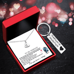 Heart Necklace & Keychain Gift Set - To My Husband, I'll Walk By Your Side Every Day Of My Life - Gnc14003