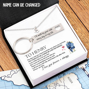 Heart Necklace & Keychain Gift Set - To My Husband, I'll Walk By Your Side Every Day Of My Life - Gnc14003