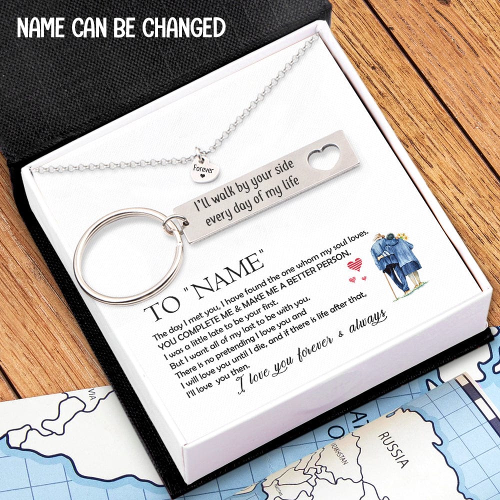 Heart Necklace & Keychain Gift Set - To My Husband, I'll Walk By Your Side Every Day Of My Life - Gnc14003