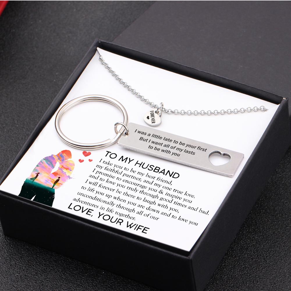 Heart Necklace & Keychain Gift Set - to My Husband, I Take You to Be My One to Love - Gnc14012