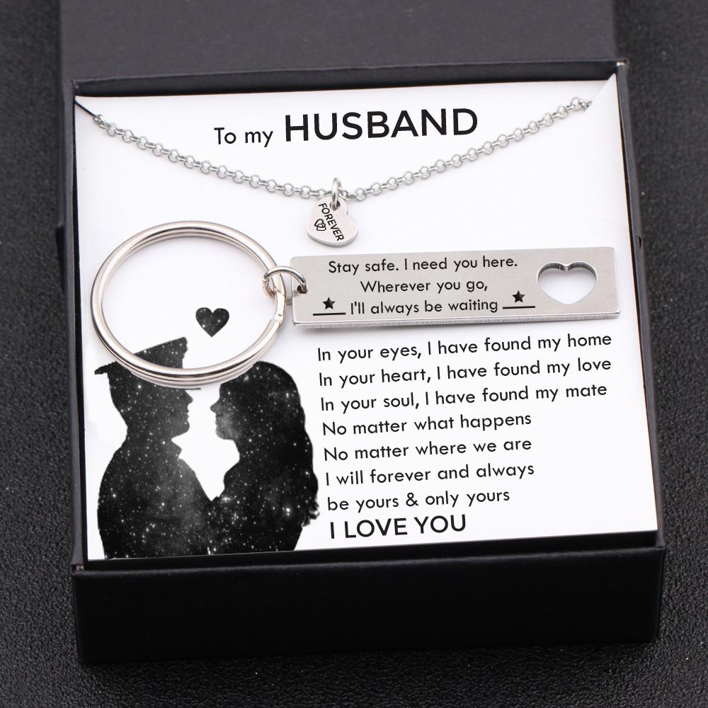 Heart Necklace & Keychain Gift Set - To My Husband - Wherever You Go, I'll Always Be Waiting - Gnc14018