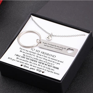 Heart Necklace & Keychain Gift Set - To My Husband, With You I Am Never Alone - Gnc14004