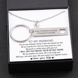 Heart Necklace & Keychain Gift Set - To My Husband, With You I Am Never Alone - Gnc14004