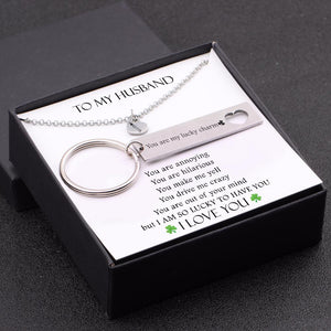 Heart Necklace & Keychain Gift Set - To My Husband - You Are My Lucky Charm - Gnc14020
