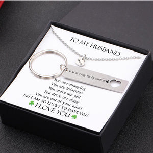 Heart Necklace & Keychain Gift Set - To My Husband - You Are My Lucky Charm - Gnc14020