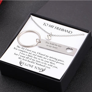 Heart Necklace & Keychain Gift Set - To My Husband - You Hold The Key To My Heart - Gnc14013