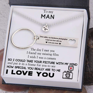 Heart Necklace & Keychain Gift Set - To My Man - Drive Safely, My Handsome Photographer - Gnc26048