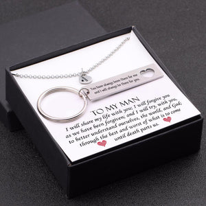 Heart Necklace & Keychain Gift Set - To My Man - I Will Share My Life With You - Gnc26023