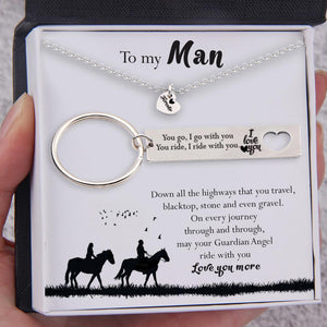 Heart Necklace & Keychain Gift Set - To My Man - May Your Guardian Angel Ride With You - Gnc26046