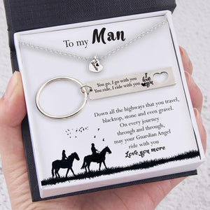 Heart Necklace & Keychain Gift Set - To My Man - May Your Guardian Angel Ride With You - Gnc26046
