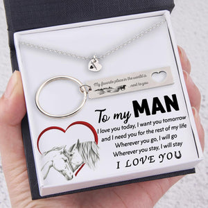 Heart Necklace & Keychain Gift Set - To My Man - My Favorite Place In The World Is Next To You - Gnc26042