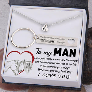 Heart Necklace & Keychain Gift Set - To My Man - My Favorite Place In The World Is Next To You - Gnc26042