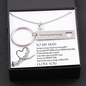Heart Necklace & Keychain Gift Set - To My Man - You Are My Favorite Song - Gnc26032