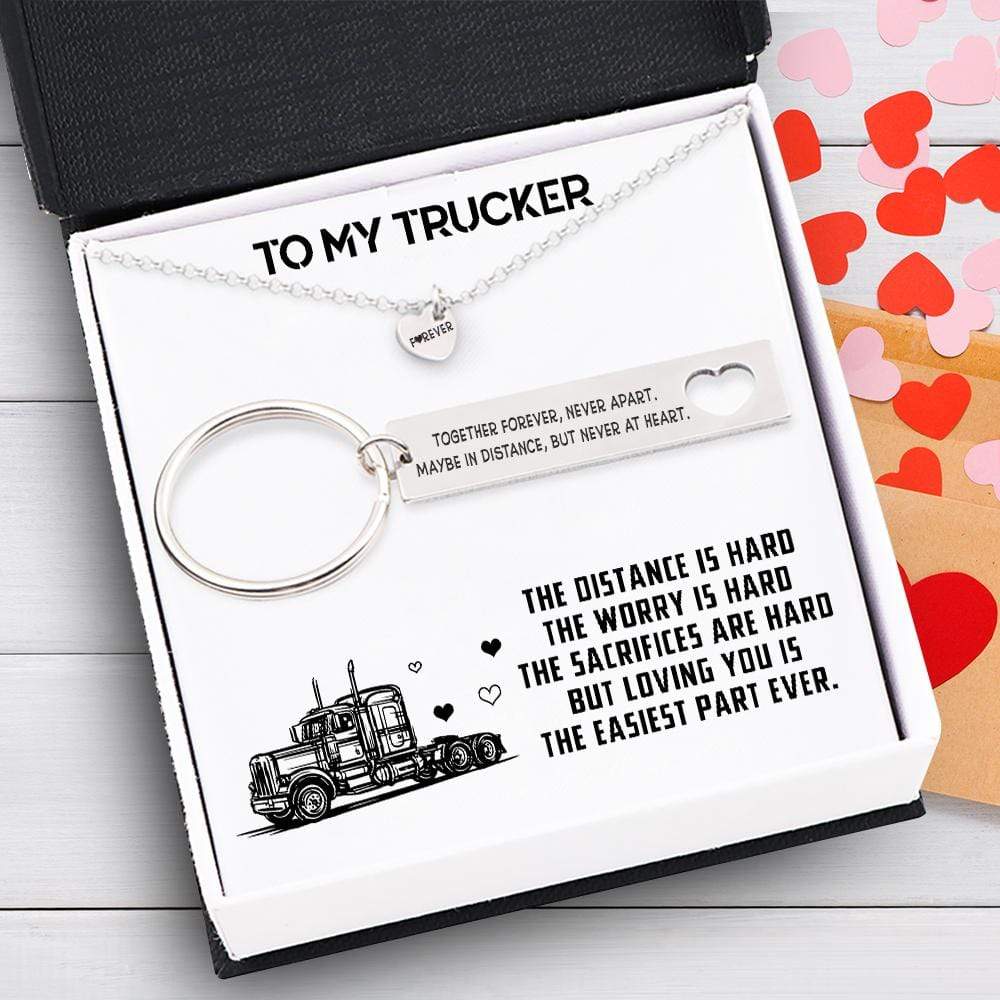 Heart Necklace & Keychain Gift Set - To My Trucker - Loving You Is The Easiest Part - Gnc26035