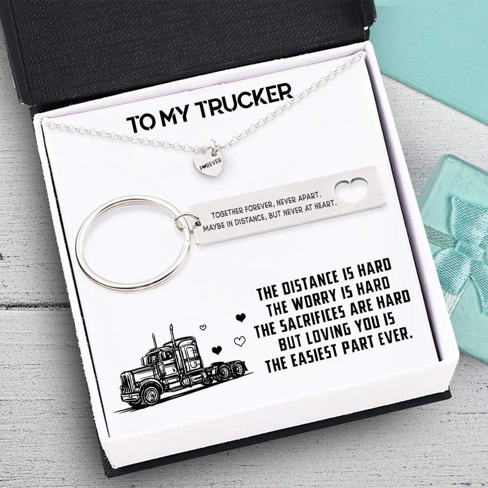 Heart Necklace & Keychain Gift Set - To My Trucker - Loving You Is The Easiest Part - Gnc26035