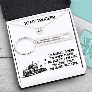 Heart Necklace & Keychain Gift Set - To My Trucker - Loving You Is The Easiest Part - Gnc26035