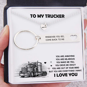 Heart Necklace & Keychain Gift Set - To My Trucker - You Are Everything I Want - Gnc26037