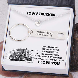 Heart Necklace & Keychain Gift Set - To My Trucker - You Are Everything I Want - Gnc26037