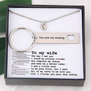 Heart Necklace & Keychain Gift Set - To My Wife - I Found My Missing Code - Gnc15008