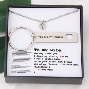 Heart Necklace & Keychain Gift Set - To My Wife - You Are My Missing Code - Gnc15009