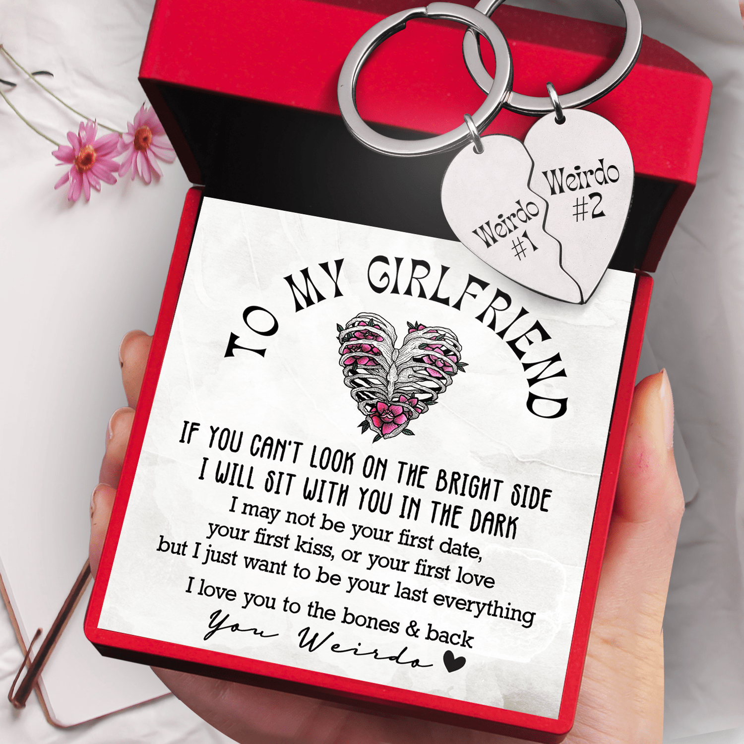Heart Puzzle Keychain - Skull - To My Girlfriend - I Love You To The Bones & Back - Gkf13002