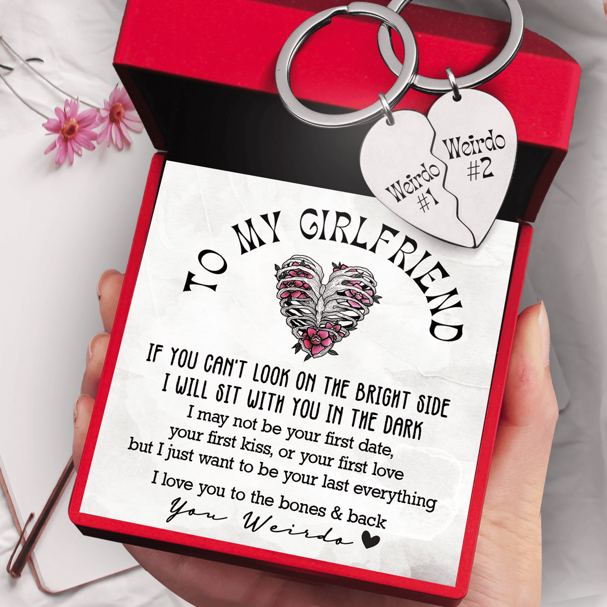 Heart Puzzle Keychain - Skull - To My Girlfriend - I Love You To The Bones & Back - Gkf13002