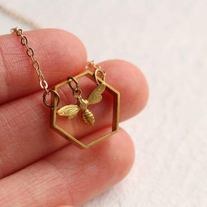 Hexagon Bee Hive Necklace - Roman - My Lady - I Love You - Gnzr13001