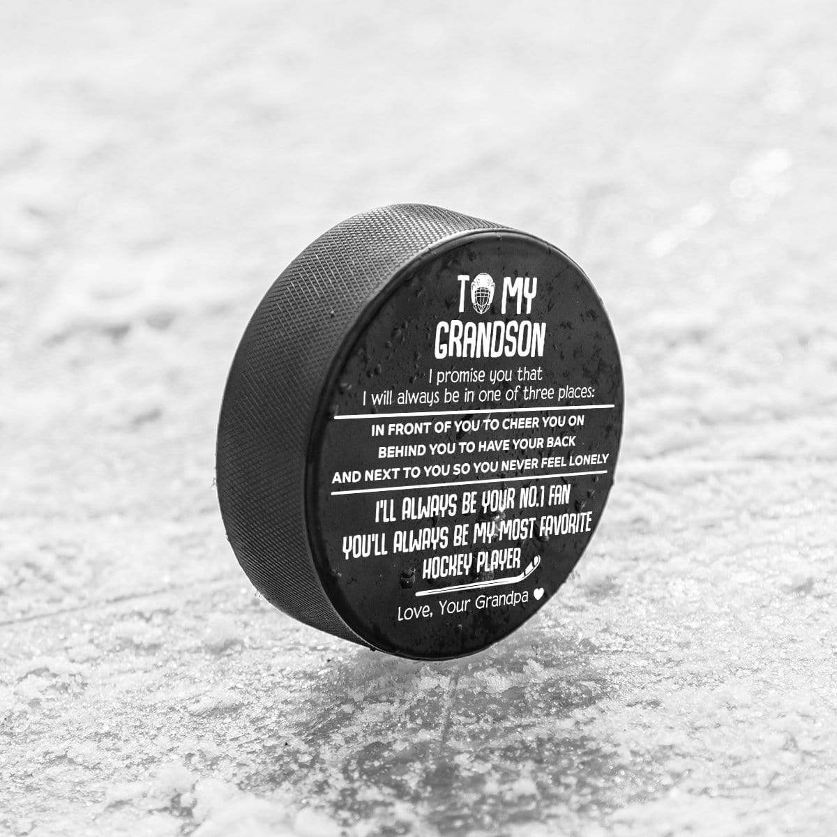 Hockey Puck - Hockey - To My Grandson - From Grandpa - My Most Favorite Hockey Player - Gai22005
