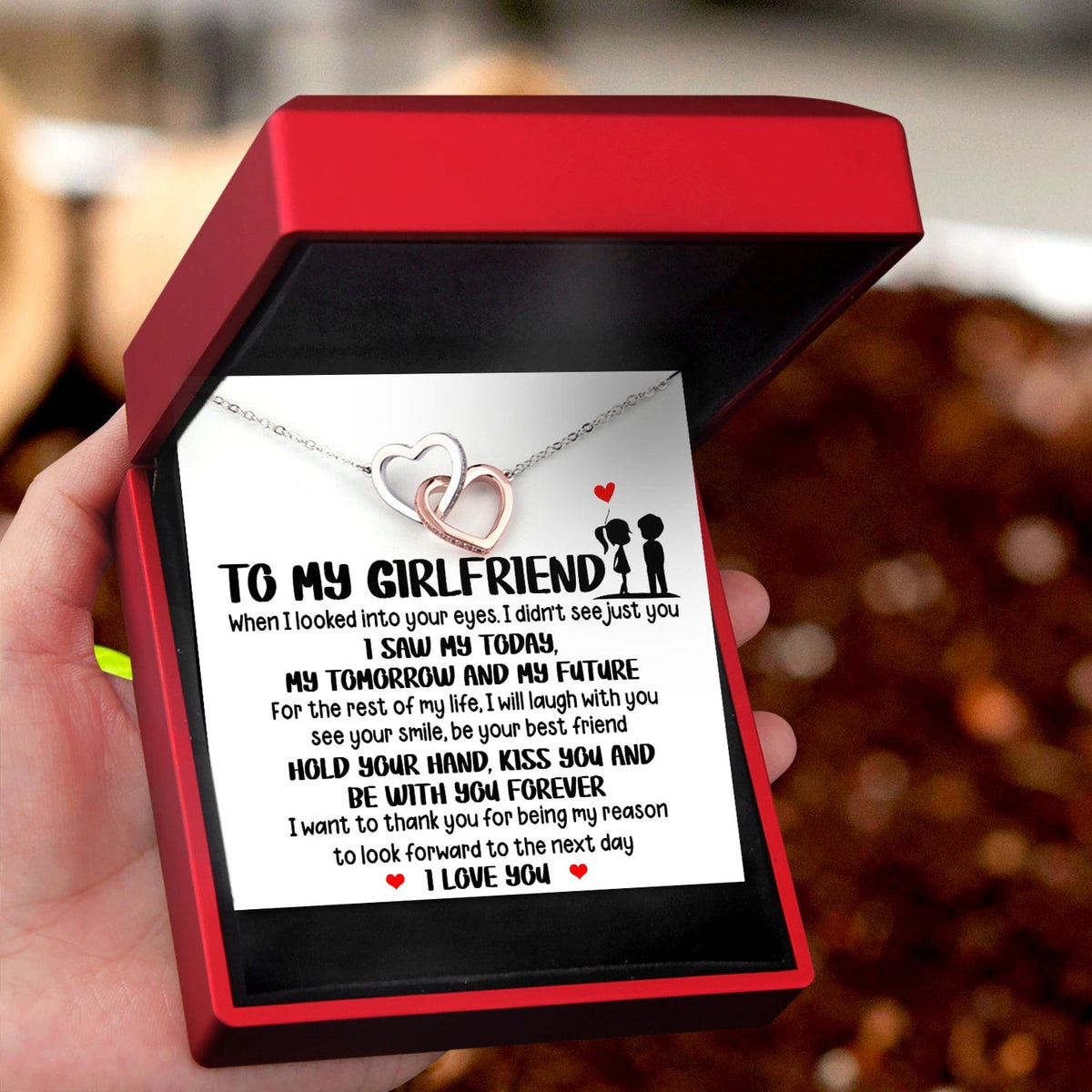 Interlocked Heart Necklace - Family - To My Girlfriend - When I Looked Into Your Eyes - Gnp13043