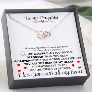 Interlocked Heart Necklace - To My Daughter - Whenever Life Tries To Knock You Down - Gnp17002