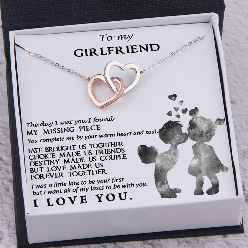 interlocked heart necklace to my girlfriend you complete me by your warm heart gnp13015