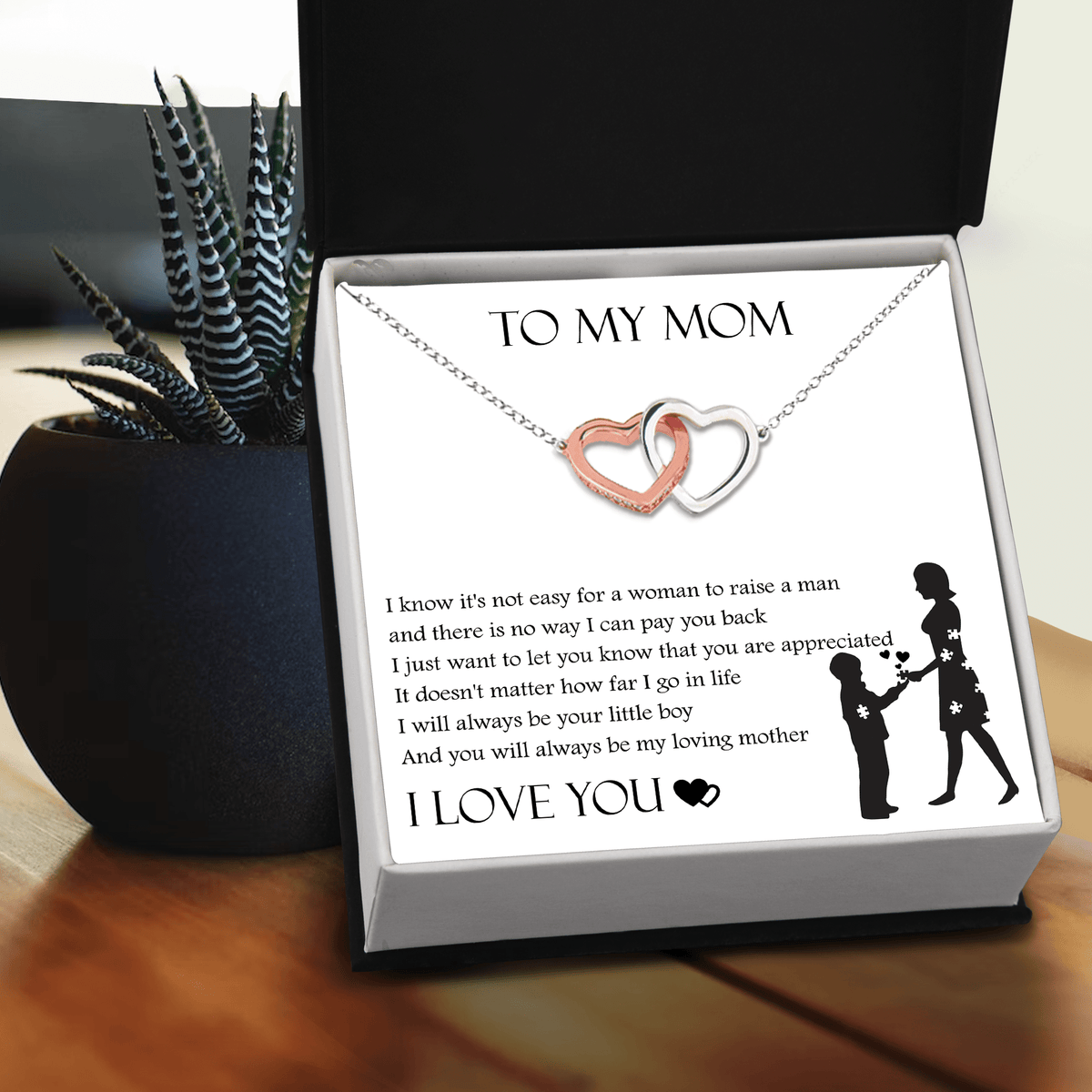 Interlocked Heart Necklace - To My Mom - I Know It's Not Easy - Gnp19008