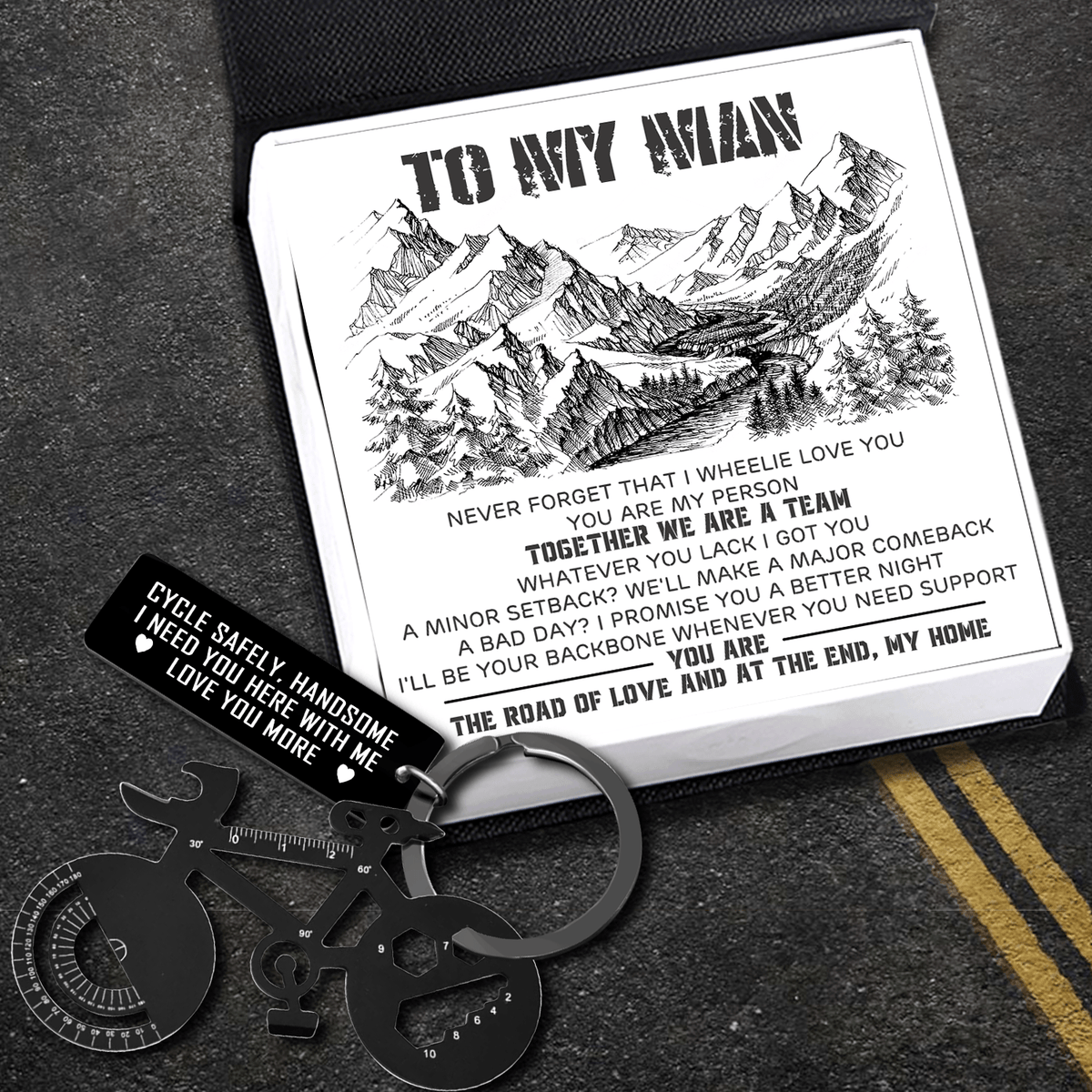 Jet Black Cycling Multi-tool Keychain - Cycling - To My Man - I'll Be Your Backbone - Gkzo26005