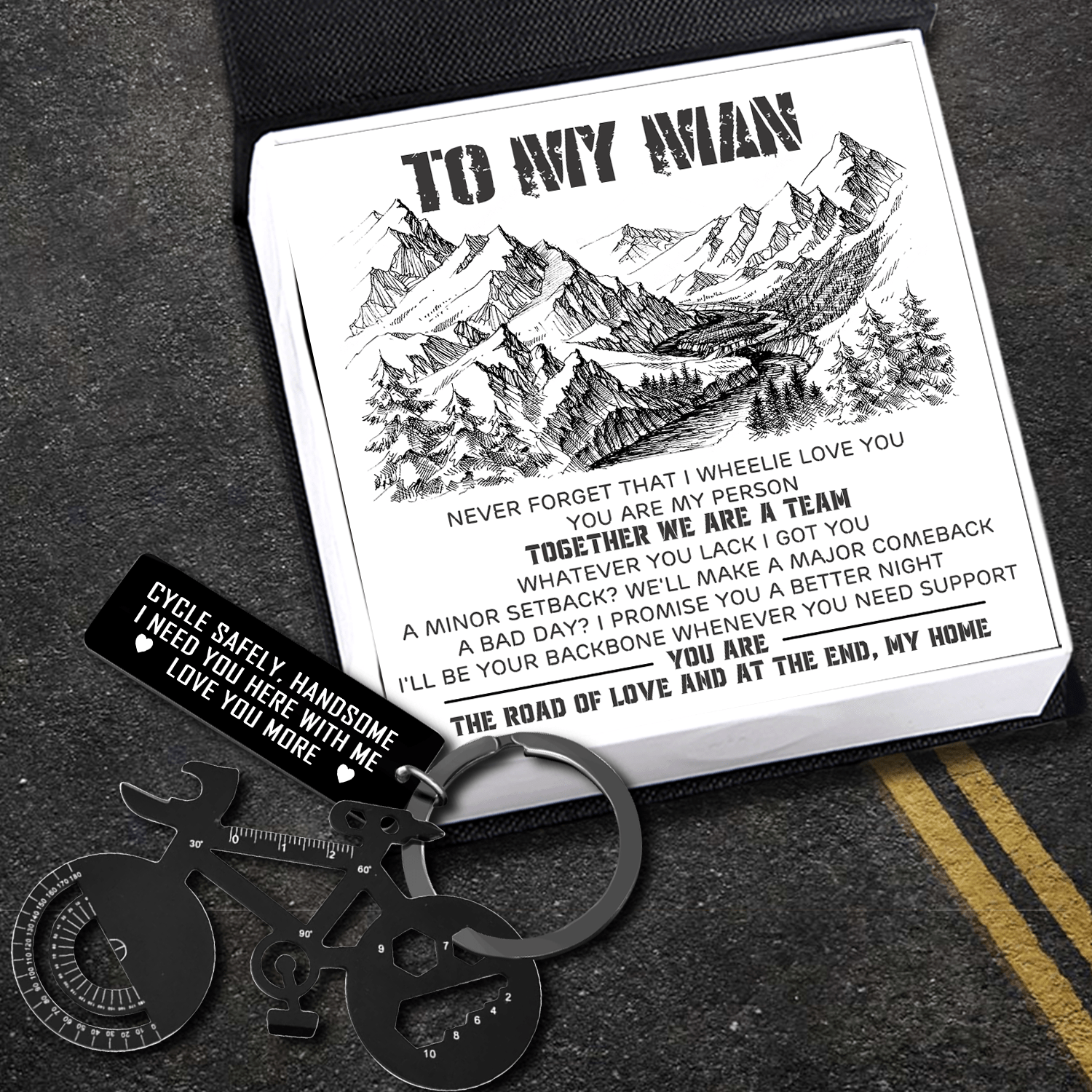 Jet Black Cycling Multi-tool Keychain - Cycling - To My Man - I'll Be Your Backbone - Gkzo26005