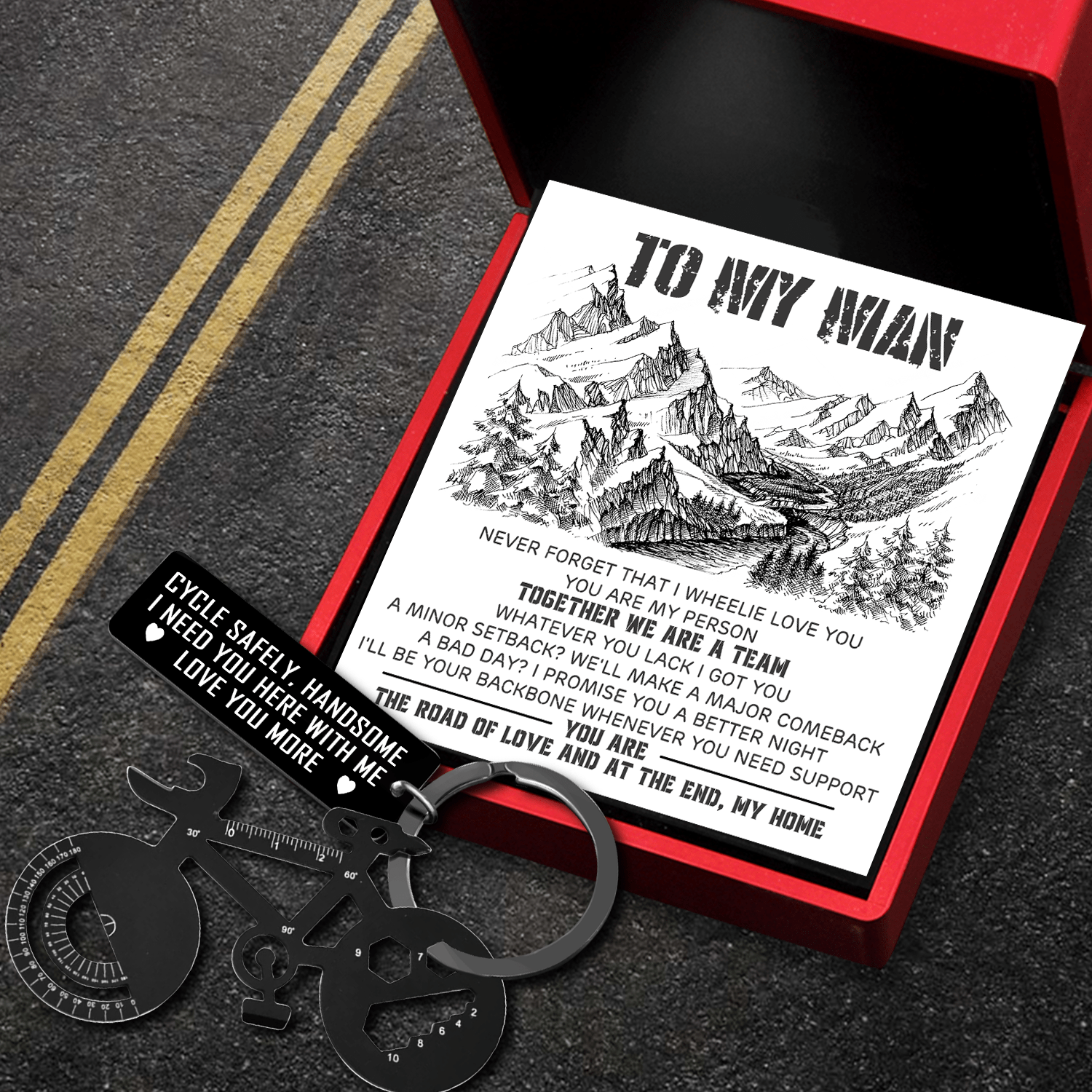 Jet Black Cycling Multi-tool Keychain - Cycling - To My Man - I'll Be Your Backbone - Gkzo26005