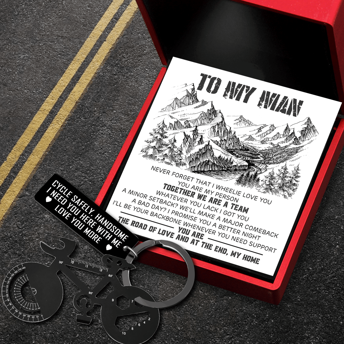 Jet Black Cycling Multi-tool Keychain - Cycling - To My Man - I'll Be Your Backbone - Gkzo26005