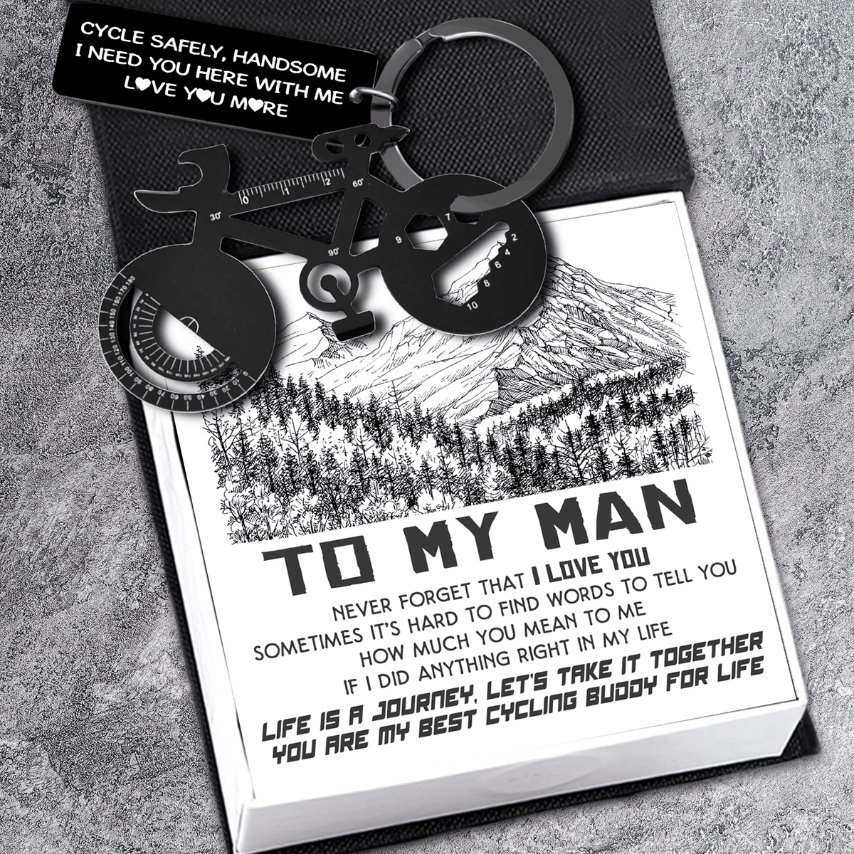 Jet Black Cycling Multi-tool Keychain - Cycling - To My Man - I Need You Here With Me - Gkzo26003