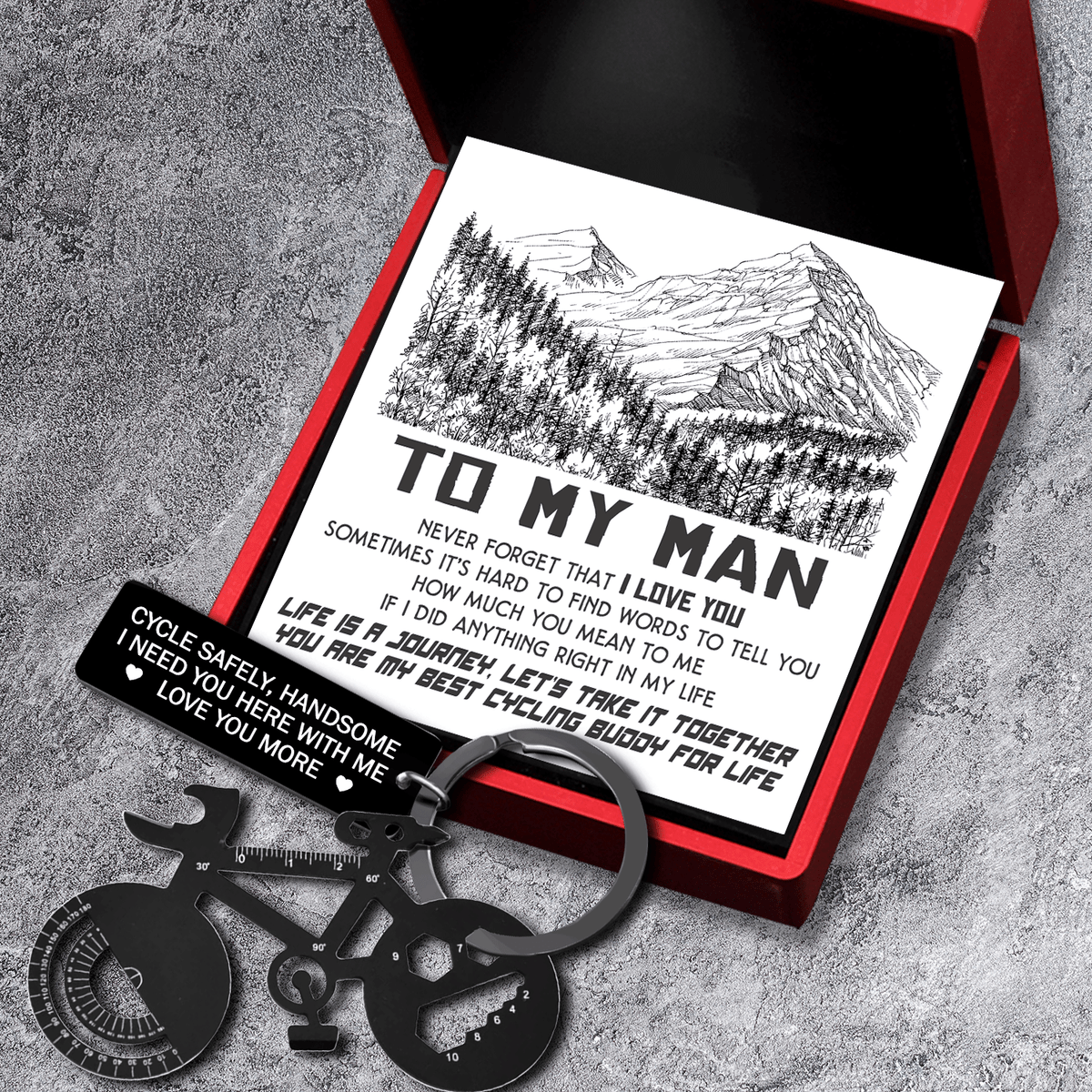 Jet Black Cycling Multi-tool Keychain - Cycling - To My Man - I Need You Here With Me - Gkzo26003