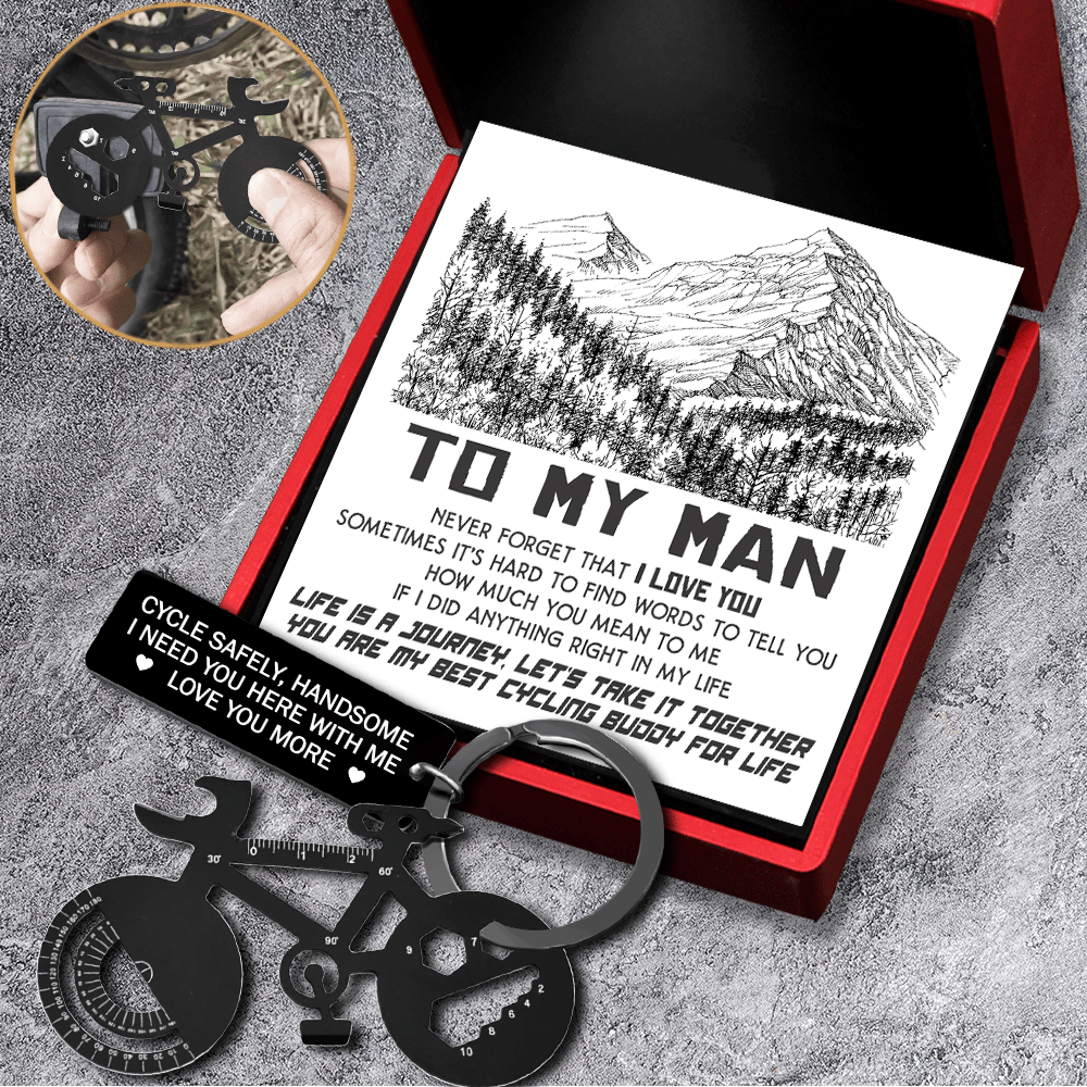 Jet Black Cycling Multi-tool Keychain - Cycling - To My Man - I Need You Here With Me - Gkzo26003