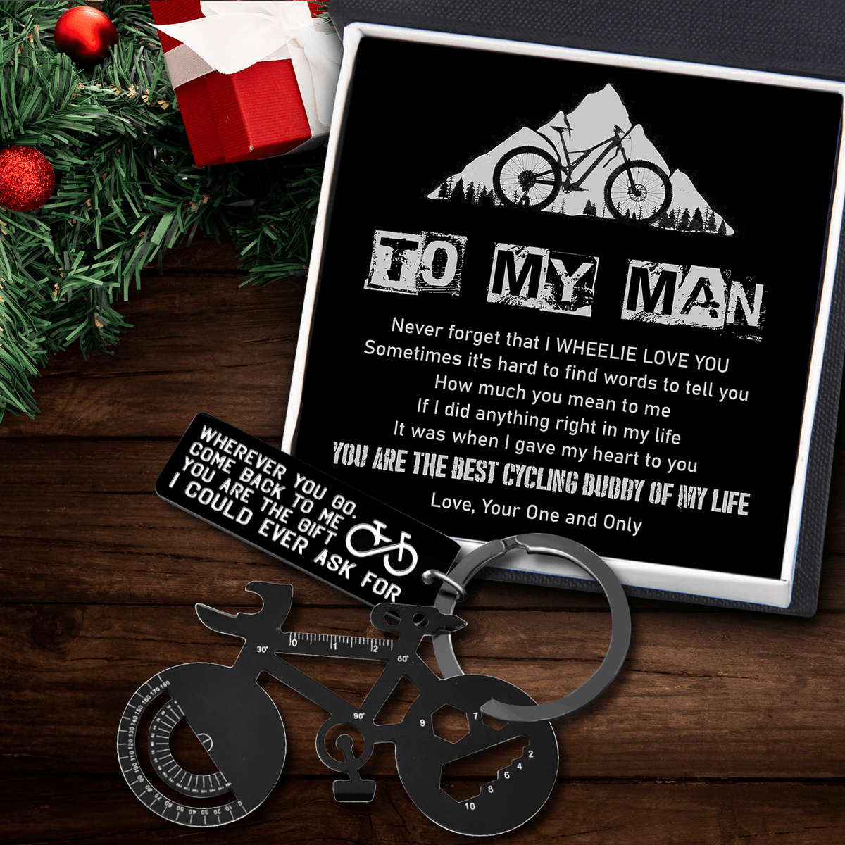 Jet Black Cycling Multi-tool Keychain - Cycling - To My Man - Never Forget That I Wheelie Love You - Gkzo26008