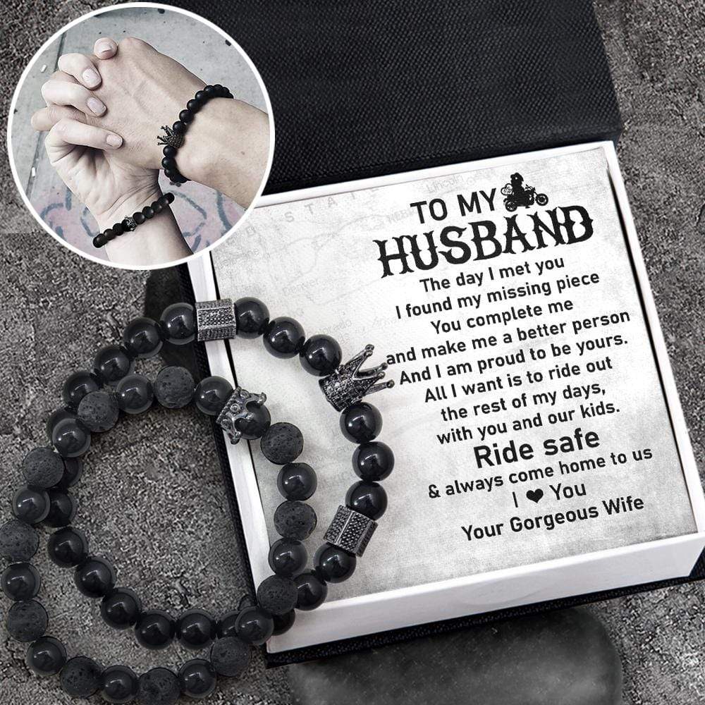 King & Queen Couple Bracelets - Biker - To My Husband - My Missing Piece - Gbae14002