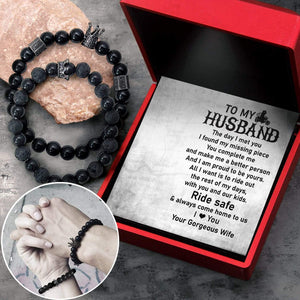 King & Queen Couple Bracelets - Biker - To My Husband - My Missing Piece - Gbae14002