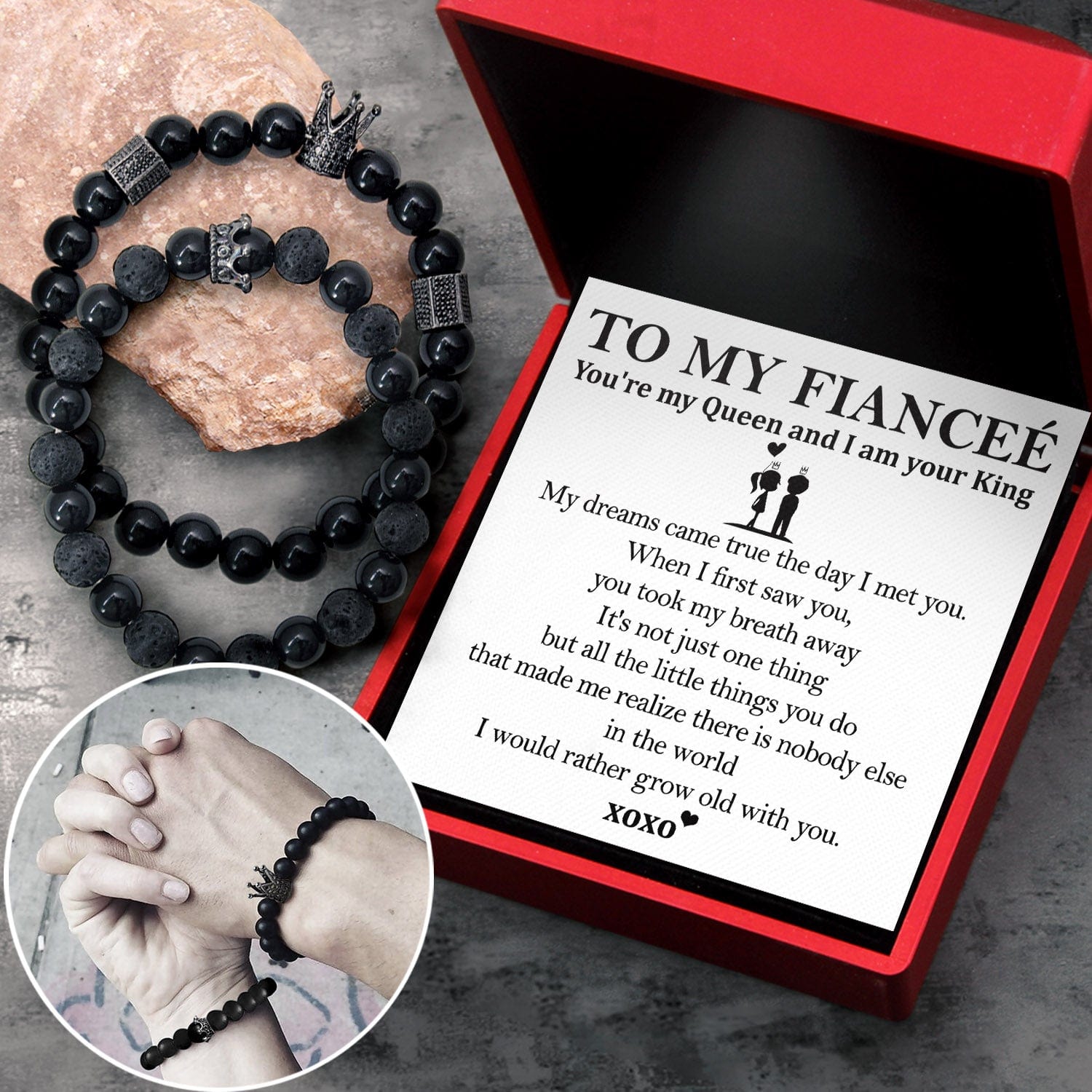 King & Queen Couple Bracelets - Family - To My Fianceé - I Would Rather Grow Old With You - Gbae25002