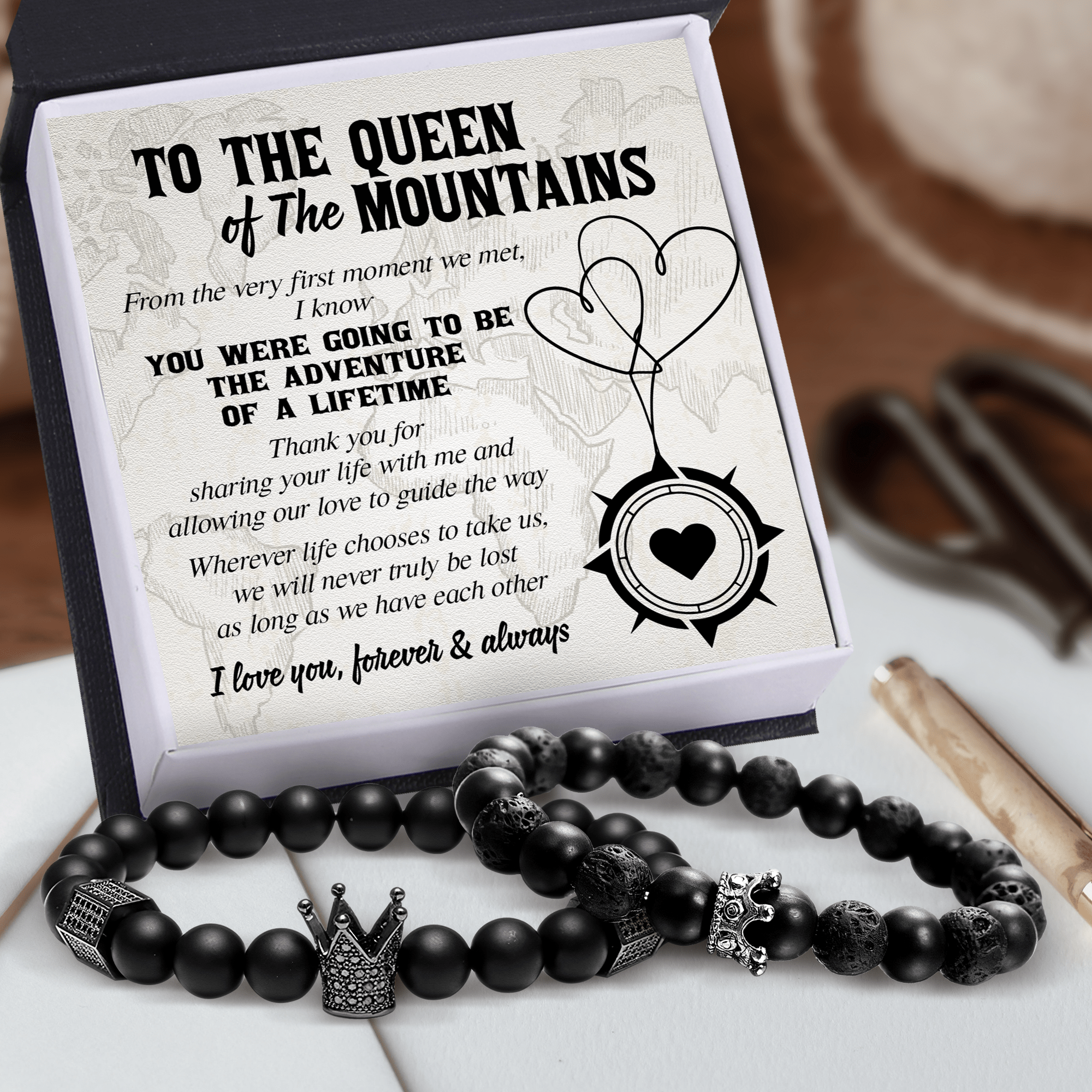 King & Queen Couple Bracelets - Hiking - To The Queen of The Mountains - Thank You For Sharing Your Life With Me - Gbae13007