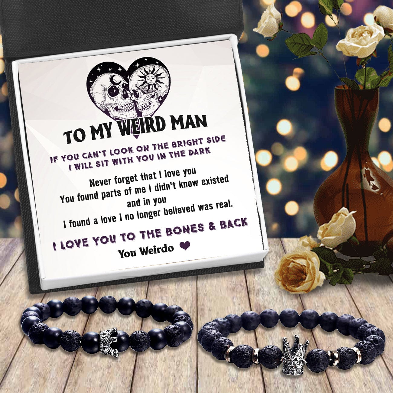 King & Queen Couple Bracelets - Skull - To My Man - I Love You To The Bones & Back - Gbae26018